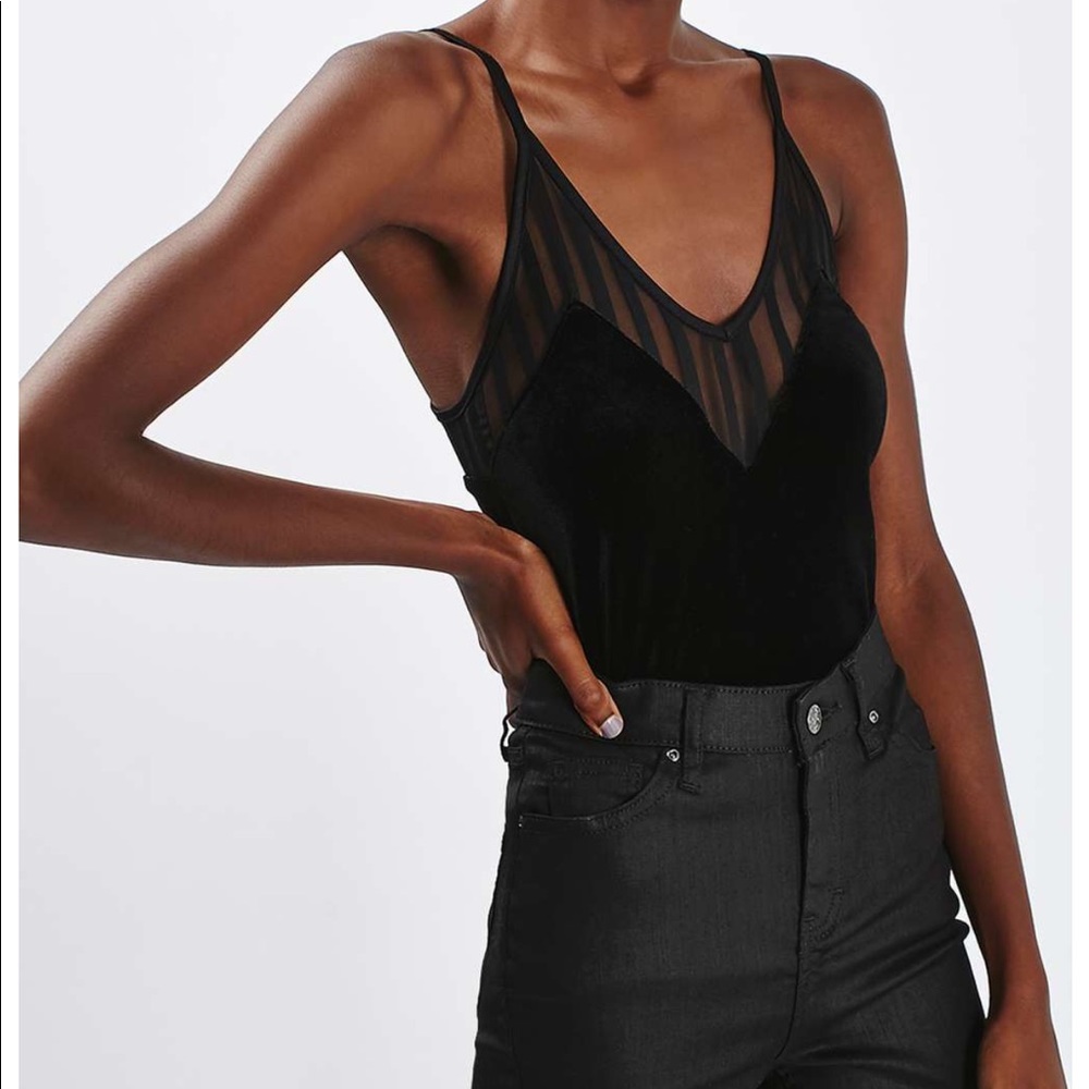 Topshop velvet mesh panel bodysuit